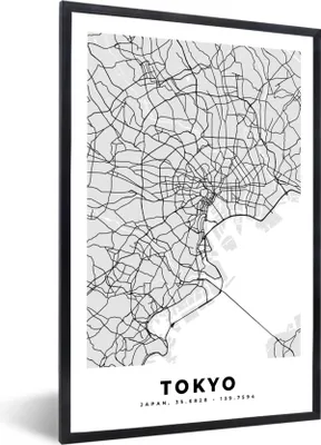 Produktbild von MuchoWow® Gerahmtes Poster Tokio - Stadtplan - Schwarz und weiß - Karte 20x30 cm - Poster mit Schwarzem Bilderrahmen Wandposter Rahmen Foto Bilder - Drucken - Bilder Poster im Rahmen