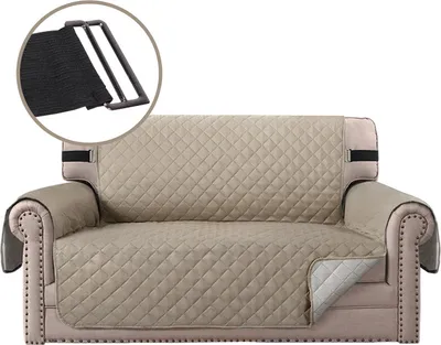 Produktbild von (2 Sitzer, Beige) wasserabweisend Sofabezug, rutschfester Couchbezug mit elastischem Riemen, Sesselbezug, weicher, gesteppter Sitz für Hunde und Haustiere, Rautenstich