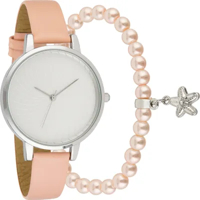 Produktbild von Damen Armbanduhr mit Lederarmband & schönem Schmuckarmband Schmuckset - 2-LD5250-5  Ostergeschenk