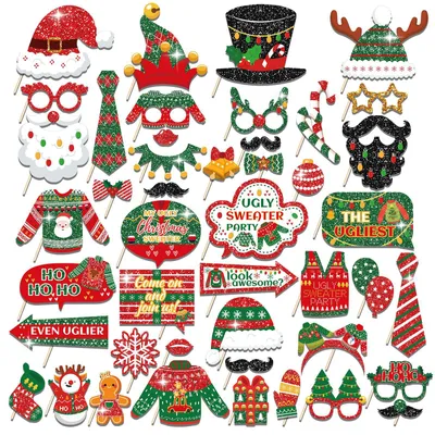 Foto-Requisiten-Set, 45-teilig, Weihnachten, Fotobox-Zubehör, Partydeko