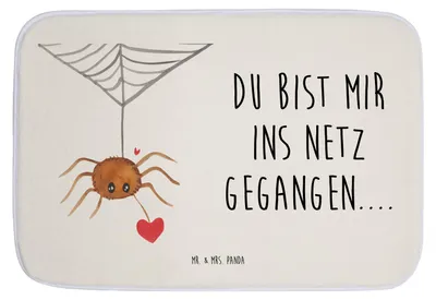 Produktbild von Mr. & Mrs. Panda Badezimmer Matte Spinne Agathe Liebe - Weiß - Geschenk, Verliebt, Liebesbeweis, Badezimmerteppich, Liebesgeschenk, Bad Fußmatte, Badvorleger, Badteppich