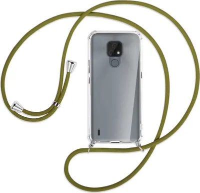 Produktbild von Handykette Backcover-Schutzhülle mit Band (Metall silberfarben) für Motorola Moto E7 - khaki