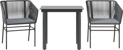 Immagine prodotto di vidaXL set da pranzo da giardino a 3 pezzi con cuscini in vetro nero poli rattan