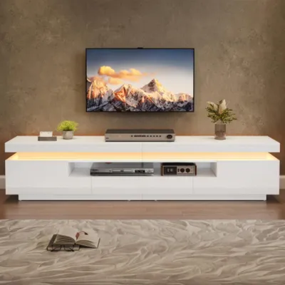Produktbild von TV-Ständer mit 2 L-förmigen Schränken und 1 Schublade,Hochglanz-Wohnzimmerschrank mit LED,Lowboard mit halboffenem Stauraum,TV-Schrank für 75 Zoll