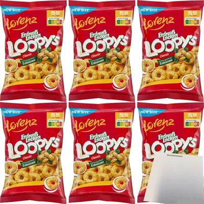 Produktbild von Lorenz ErdnußLocken Loopy´s Classic 6er Pack (6x130g Tüte) + usy Block