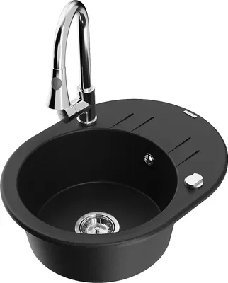 Produktbild von Mexen Kevin Granitspüle 1-Becken mit Abtropffläche und Küchenarmatur Elia, schwarz - 6517-77-670101-00