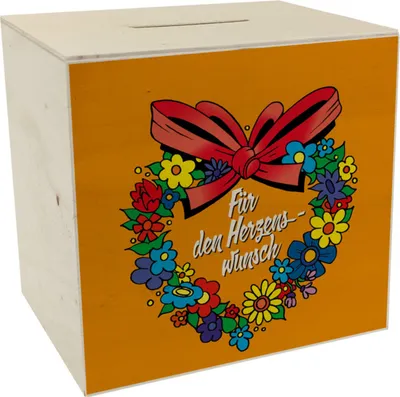 Produktbild von Spardose aus Holz Herzenswunsch in {orange}