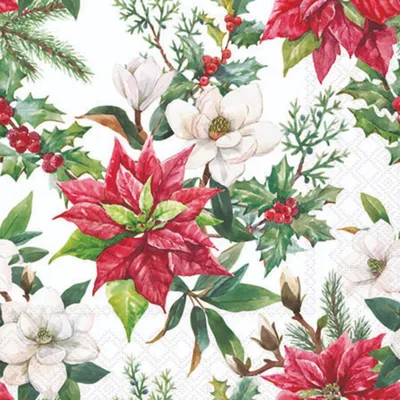 Produktbild von Weihnachten Cocktail Servietten 25x25 cm 3-lagig 20 Servietten Weihnachtsblumen