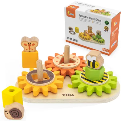 Produktbild von VIGA Holz-Sortierspiel mit Rädern, Formen und Mechanismen (ab 18 Monaten)