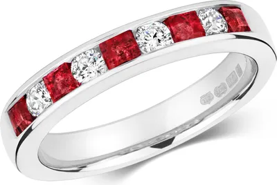 Produktbild von Raffinierter 9 Karat (375) Weißgold Halb Eternity Diamant Damenring Brillant-Schliff 0.27 Karat HI - I1 mit Rubin, 54 (17.2); TRS291999KWRSN