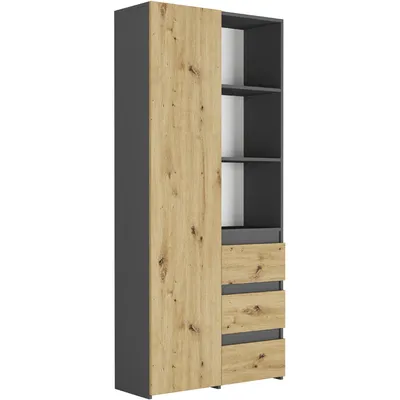 Produktbild von Framire Regal mit Türen, Schubladen und Fächern 180 x 80 x 30 cm, Modell MODERN B80S3, Anthrazit Artisan