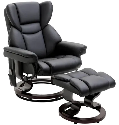 Produktbild von HOMCOM Relaxsessel Massagesessel mit Fußhocker Liegefunktion Kunstleder Schwarz