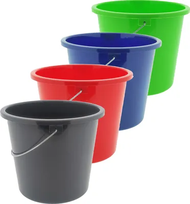 Obrázek produktu pro sada 4 kbelíků pro domácnost s kovovou rukojetí, 5 litrů modrý, zelený, červený, šedý
