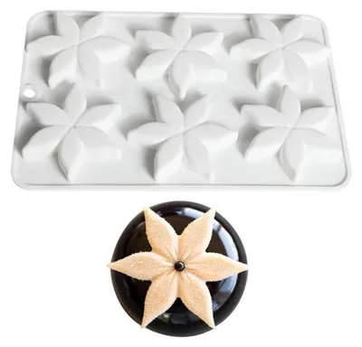 Immagine prodotto di Stampo in silicone a forma di sei fiori a petali, con 6 cavità, ideale per mousse, torte, pasticcini e gelati