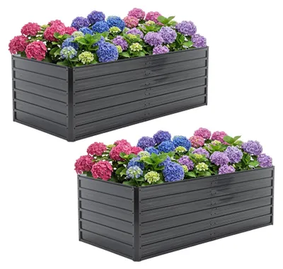 Produktbild von Hochbeet Wetterfestes Blumenbeet in Holzoptik Pflanzenbeet für Gemüse/Kräuter (2 St), 190x90x64cm Metall Rostbeständiger Pflanzkasten & offenem Boden