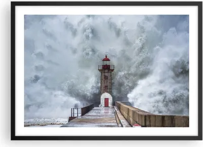 Produktbild von Gerahmtes Poster - Schwarzer Rahmen - Laterne Meer Sturm - 70x50 cm - Wand Bild - Wanddeko - Wandbilder - Kunstposter - Wandposter - Bilderrahmen - Bilder - Kunstdruck - P2BAA70x50-5003