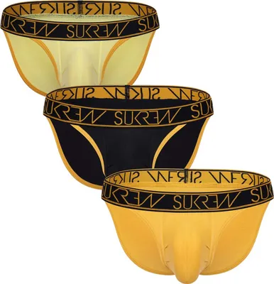 Produktbild von SUKREW - Herren Slip Unterwäsche - Tanga Vorteilspack Gleaming Gold + Trophy Black + Bronze - Größe M