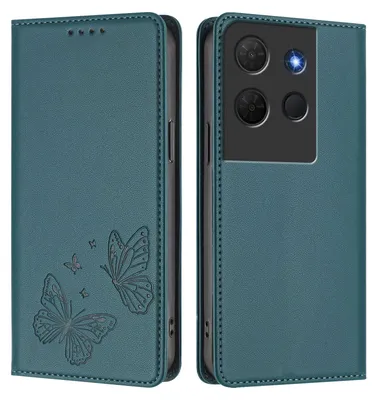 Image de Étui en cuir pour TCL 503, motif papillon, étui à rabat avec porte-appareil, vert