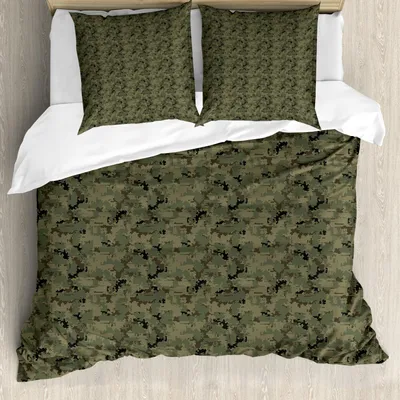 Immagine prodotto di ABAKUHAUS Set copripiumino mimetico, motivo mimetico ripetuto con design digitale a pixel, 155 x 220 cm + 80 x 80 cm, verde militare Taupe scuro