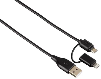 Obrázok produktu pre Hama 00054566, 1,20 m, USB A, Micro-USB B/Lightning, Samec/samec, Čierna