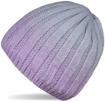 Produktbild von styleBREAKER Uni Strickmütze Rippmuster Ombré, Flieder-Grau