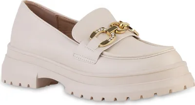 Produktbild von VAN HILL Damen Plateauschuhe Halbschuhe Slippers Strass Profil-Sohle Schuhe 841541, Farbe: Beige, Größe: 37