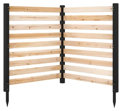 Produktbild von COSTWAY 2tlg. Gartenzaun, Zaun 98x107cm mit 3 Pfählen aus Holz, Sichtschutzzaun Tannenholz, Steckzaun Lamellenzaun, Sichtschutz freistehend Natur