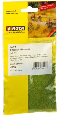 Produktbild von NOCH Streugras „Zierrasen“, statisches Gras für Modellbau in Grüntönen, 1,5 mm 20 g Beutel für die Spurweiten H0, N und Z