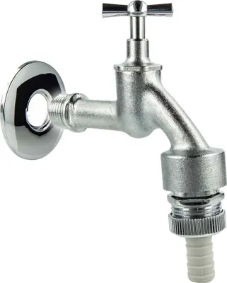 Produktbild von tecuro Auslaufventil 1/2 Zoll, Knebeloberteil, Rohrbelüfter, Schlauchtülle, Wandrosette, Dichtband - MS mattverchromt