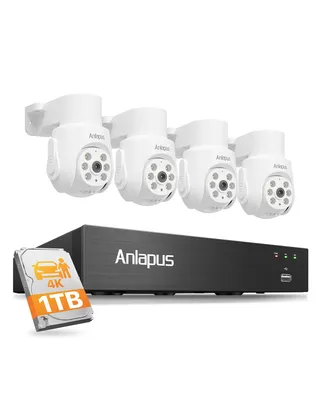 Produktbild von Anlapus 4K 8MP Überwachungskamera Set Außen, 8CH 1TB DVR, 4X 360° Kabelgebunden PTZ Dome Kameras, KI Personen- & Fahrzeugerkennung, Audioaufnahme