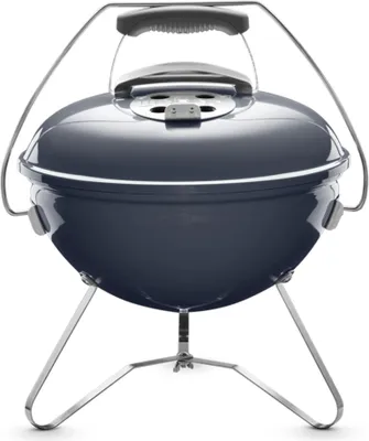 A dark gray Weber Smokey Joe Premium charcoal grill on a white background.