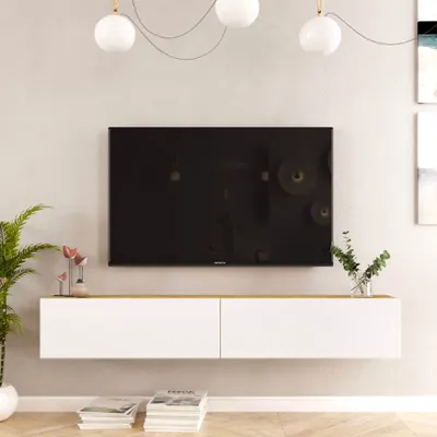 Immagine prodotto di Mobile TV Rebecca Mobili Jatara 29,5x180x31,5 Truciolare Bianco Marrone Chiaro Moderno