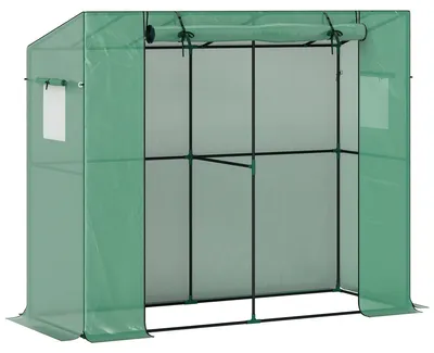 Productafbeelding van Mini kas, aanbouwkas met oprolbare deur en gaasramen, UV-bestendig, voor bloemen, zaailingen, planten en groen.