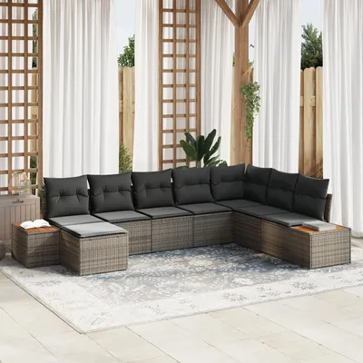 Produktbild von Möbel 8-teiliges Garten Sofa-Set mit Kissen Grau Poly Rattan Akazie - Gartensofas 3356814