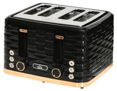 Immagine prodotto di Tostapane a 4 fessure con design ondulato | Colore: Nero | Dimensioni: 27,5 x 29,2 x 18,9 cm