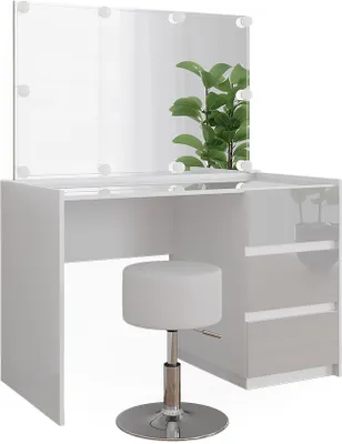 Produktbild von Schminktisch Vicco Marla Weiß Hochglanz 120 cm mit Spiegel, Hocker, LED-Lichterkette, Model 51991