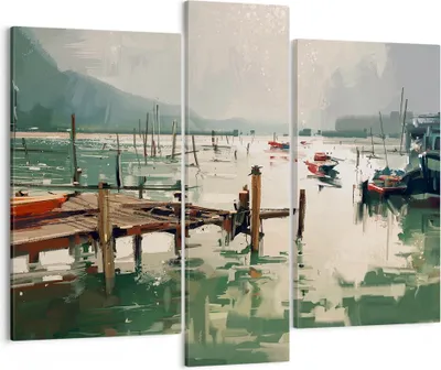 Produktbild von Bild auf Leinwand - Leinwandbild - Boot Ufer Brücke - 95x80cm - Wand Bild - Wanddeko - Wandbilder - Leinwanddruck - Bilder - Kunstdruck - Wanddekoration - Leinwand bilder - Wandkunst - CB95x80-3829