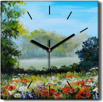 Produktbild von Coloray Hodiny Unikátní 30x30 cm  Tiché hodiny Pro obývací pokoj a kuchyň Nástěnné hodiny Plátno Černé ručičky hodin - Květy stromů