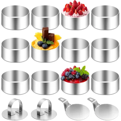 12 Dessertringe aus Edelstahl, 8×4 cm, mit Bodenplatten und Deckeln