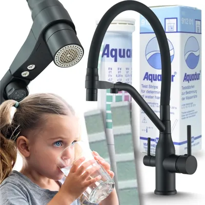 Immagine prodotto di Rubinetto da cucina a 3 vie Ari Magneto con doccetta estraibile e beccuccio girevole 360, nero opaco, per acqua filtrata
