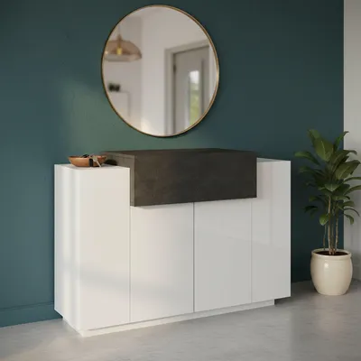 Immagine prodotto di Dmora Scarpiera Aristotle 45x120x86h cm Bianco Bianco Lucido, 3 Ante 7 Vani  Italy