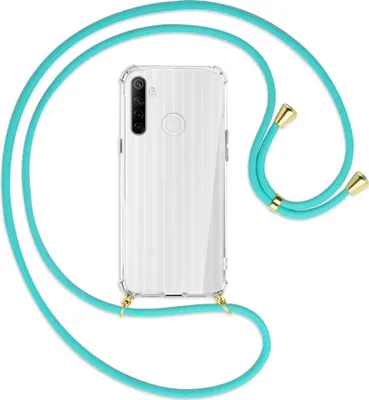 Produktbild von Handykette Backcover-Schutzhülle mit Band (Metall goldfarben) für Realme 6i - türkis