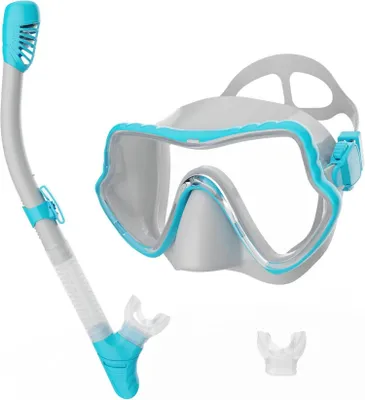 Produktbild von Schnorchelset Erwachsene Tauchermaske Trockenschnorchel Anti-Fog Grau Blau