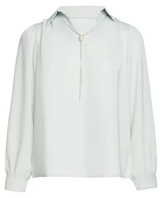 Produktbild von Damen Bluse grün Größe S regulär mit Strass- und Perlenapplikationen