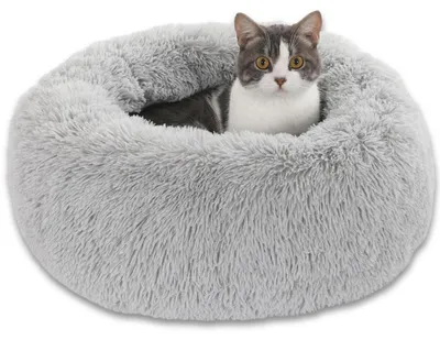 Productafbeelding van Hondenbed, donutvorm, pluche, wasbaar, rond, lichtgrijs, 50 cm