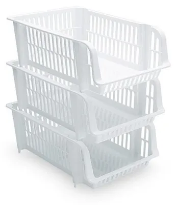 Produktbild von Plasticforte Stapelbarer Aufbewahrungskorb - weis - 20L - Kunststoff