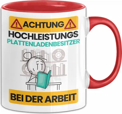 Produktbild von Plattenladenbesitzer Tasse Geschenk Lustiger Spruch Geschenkidee für Plattenladenbesitzer Achtung Hochleistungs Plattenladenbesitzer Bei Der Arbeit (Rot)