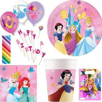 Produktbild von Princess Party-Set für Kindergeburtstag mit 8 Tellern (23 cm) und 8 Bechern (200 ml)