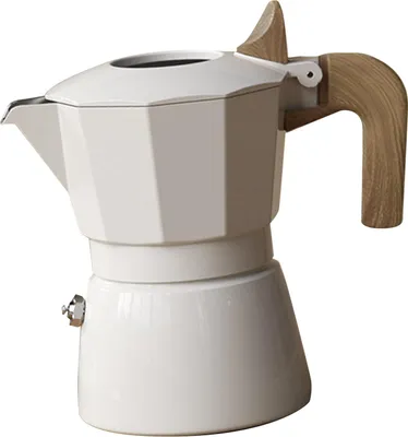 Zdjęcie produktu dla Kuchenka Moka Pot Profesjonalny przenośny ekspres do kawy z podwójnym zaworem w stylu vintage ze stopu aluminium do użytku na kempingu w kolorze białym