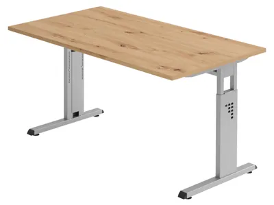 Produktbild von bümö Schreibtisch Serie-O - Gestell: Silber, Nachbildung: Asteiche, Größe:  140 x 80 cm